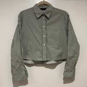 Zara Green Striped Cropped Button Down